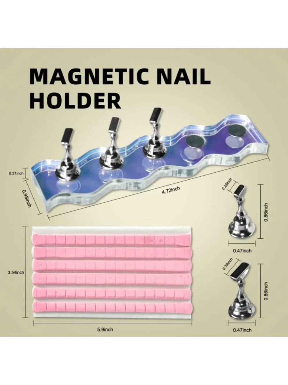 Magnetic Nail Holder Set - 2 Super Stands with 96 Reusable Sticky Putty for Nail